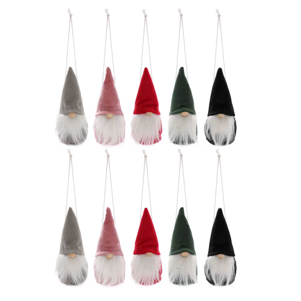 Christmas Gonk Tree Decorations - Set of 10 Velvet Christmas Gnome Decorations - Christmas.uk