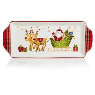 Christmas Rectangular Serving Dish - Tartan Finish - Christmas.uk