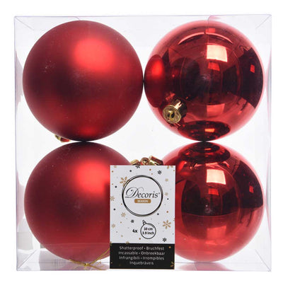 Christmas Red Shatterproof Baubles - 10 cm - box of 4 - Christmas.uk