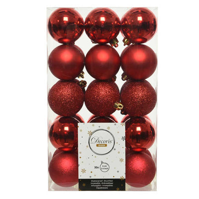Christmas Red Shatterproof Baubles - 6 cm - box of 30 - Christmas.uk
