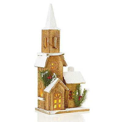 Christmas Wooden Christmas Church Figure - 50 cm,10 LEDs - Christmas.uk