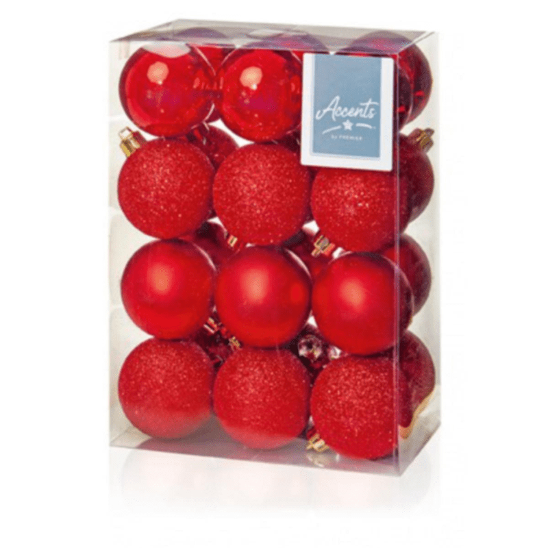 Classic Red Christmas Baubles - 6 cm, set of 24 - Christmas.uk