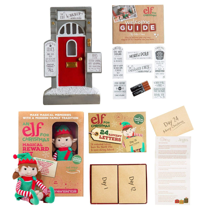 Elf Set - Girls Toy & Reward Kit + Advent Letters + Light - Up Door - Christmas.uk