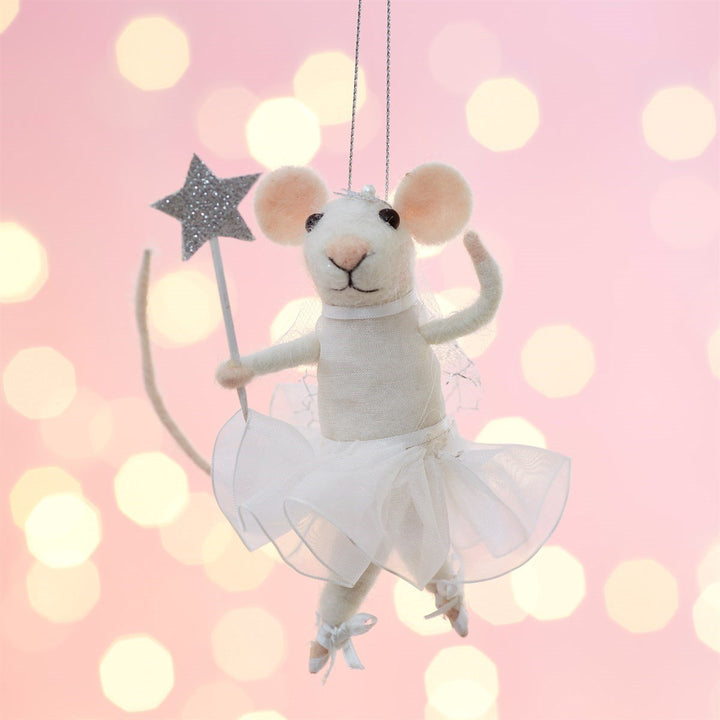 Fairy Mouse With Star Wand Felt Hanging Decoration - Christmas.uk