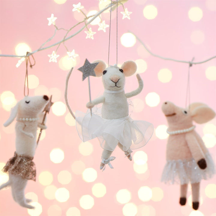 Fairy Mouse With Star Wand Felt Hanging Decoration - Christmas.uk
