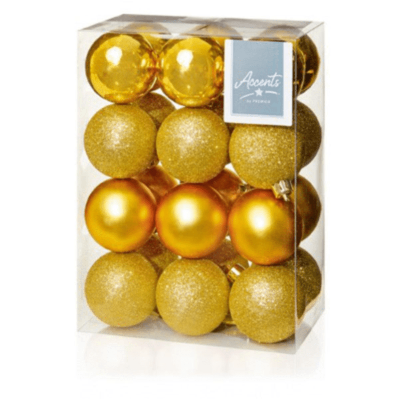 Gold Christmas Baubles - 6 cm, set of 24 - Christmas.uk