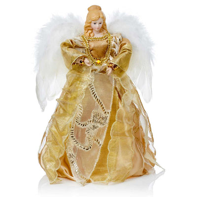 Gold Dressed Angel Tree Topper - 30 cm Premier 5053844139233 I Christmas UK Online Shop