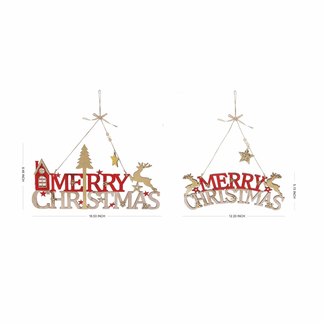 Gold Merry Christmas Signs - Reindeer & Christmas Tree - set of 2 - Christmas.uk