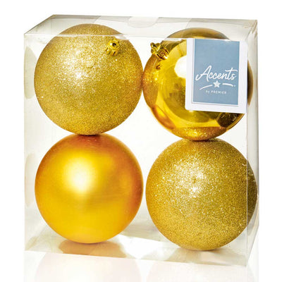 Gold Shatterproof Baubles - 10 cm - set of 4 Premier 5053844161159 I Christmas UK Online Shop