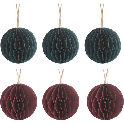 Green and Red Honeycomb Paper Hanging Decorations - Set of 6 - Christmas.uk