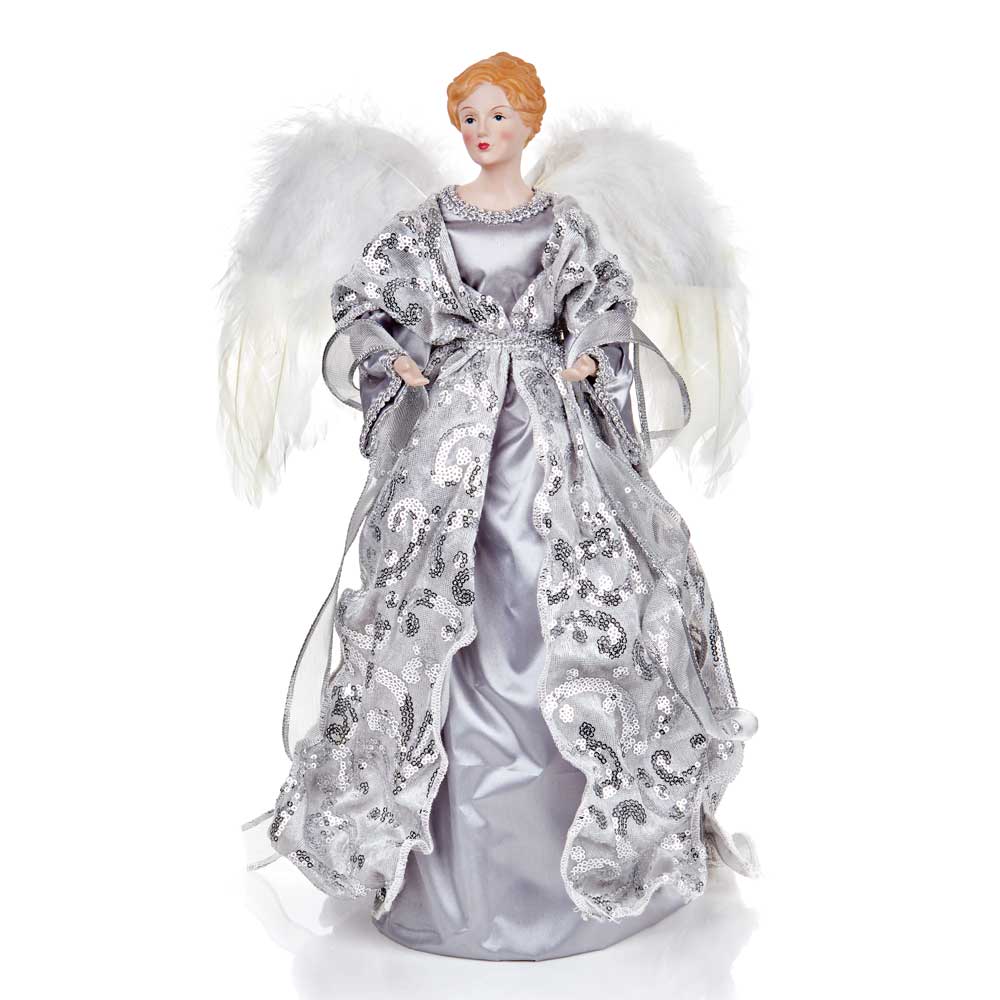 Grey Silver Angel Tree Topper - 45 cm - Christmas.uk