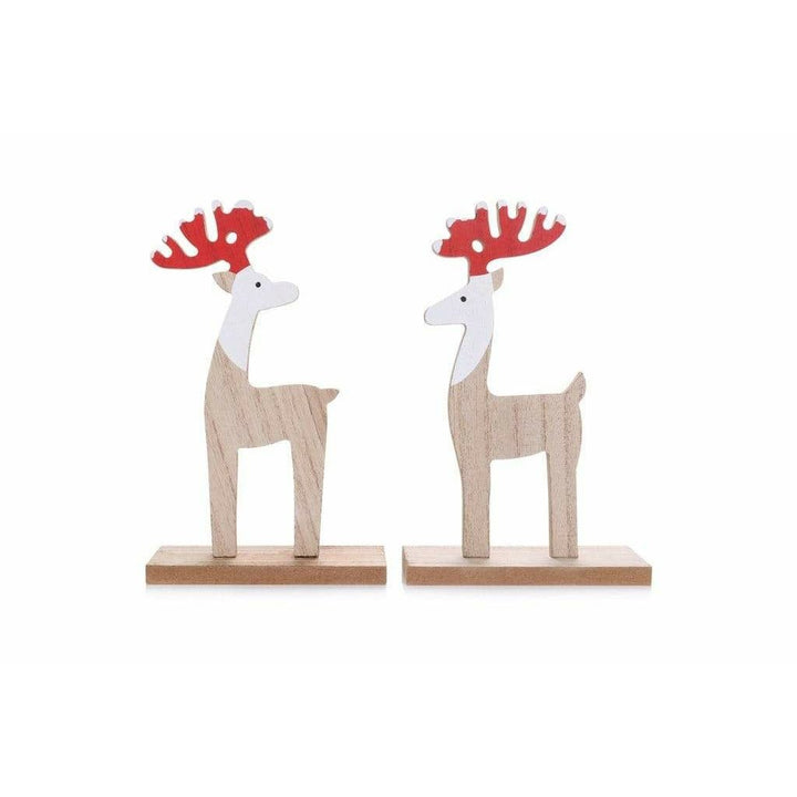Hand Painted Wooden Reindeers Figure - 21 cm - Christmas.uk