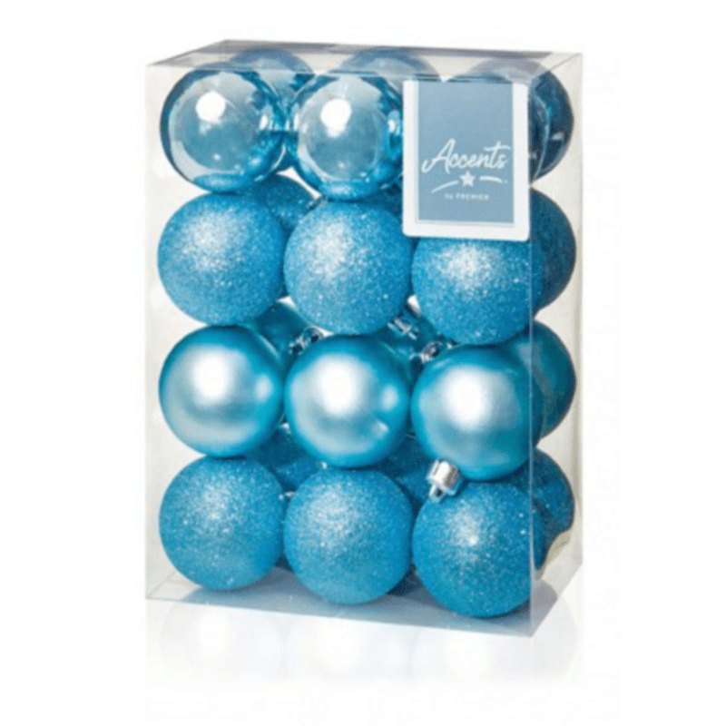 Ice Blue Christmas Baubles - 6 cm, set of 24 - Christmas.uk