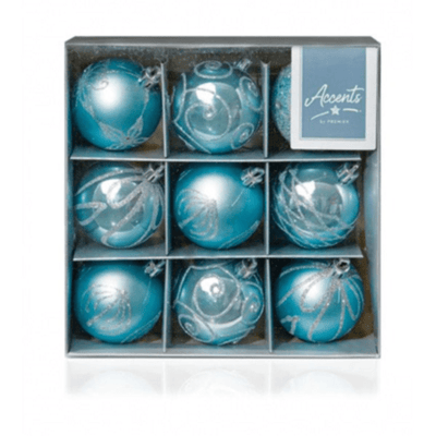 Ice Blue Shatterproof Baubles - set of 9, multi decorated - Christmas.uk