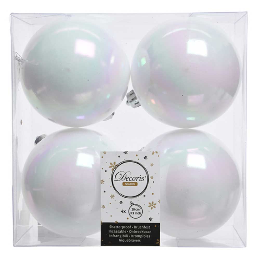 Iris White Shatterproof Baubles - 10 cm - box of 4 - Christmas.uk