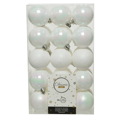 Iris White Shatterproof Baubles - 6 cm - box of 30 Kaemingk 8720194930434 I Christmas UK Online Shop