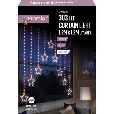 LED Rainbow Curtain Lights - 1.2 x 1.2 m Pin Wire Star V - Christmas.uk