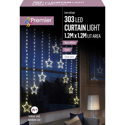 LED Warm White Curtain Lights - 1.2 x 1.2 m Pin Wire Star V Premier 5053844289679 I Christmas UK Online Shop