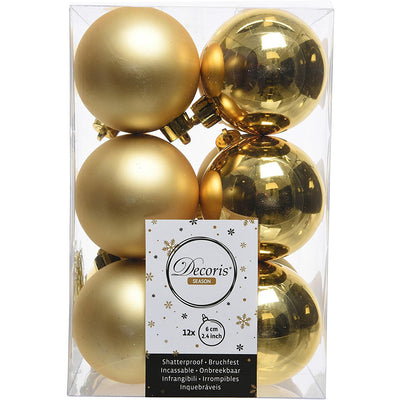 Light Gold Matt & Shiny Baubles - 6 cm, shatterproof, set of 12 Kaemingk 8716128590133 I Christmas UK Online Shop