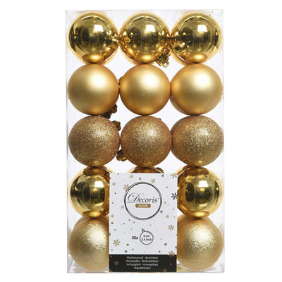 Light Gold Multi Finish Shatterproof Baubles - 6 cm - box of 30 Kaemingk 8718533505702 I Christmas UK Online Shop