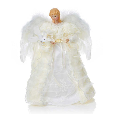 Luxury White Angel Tree Topper - 30 cm Premier 5053844135747 I Christmas UK Online Shop