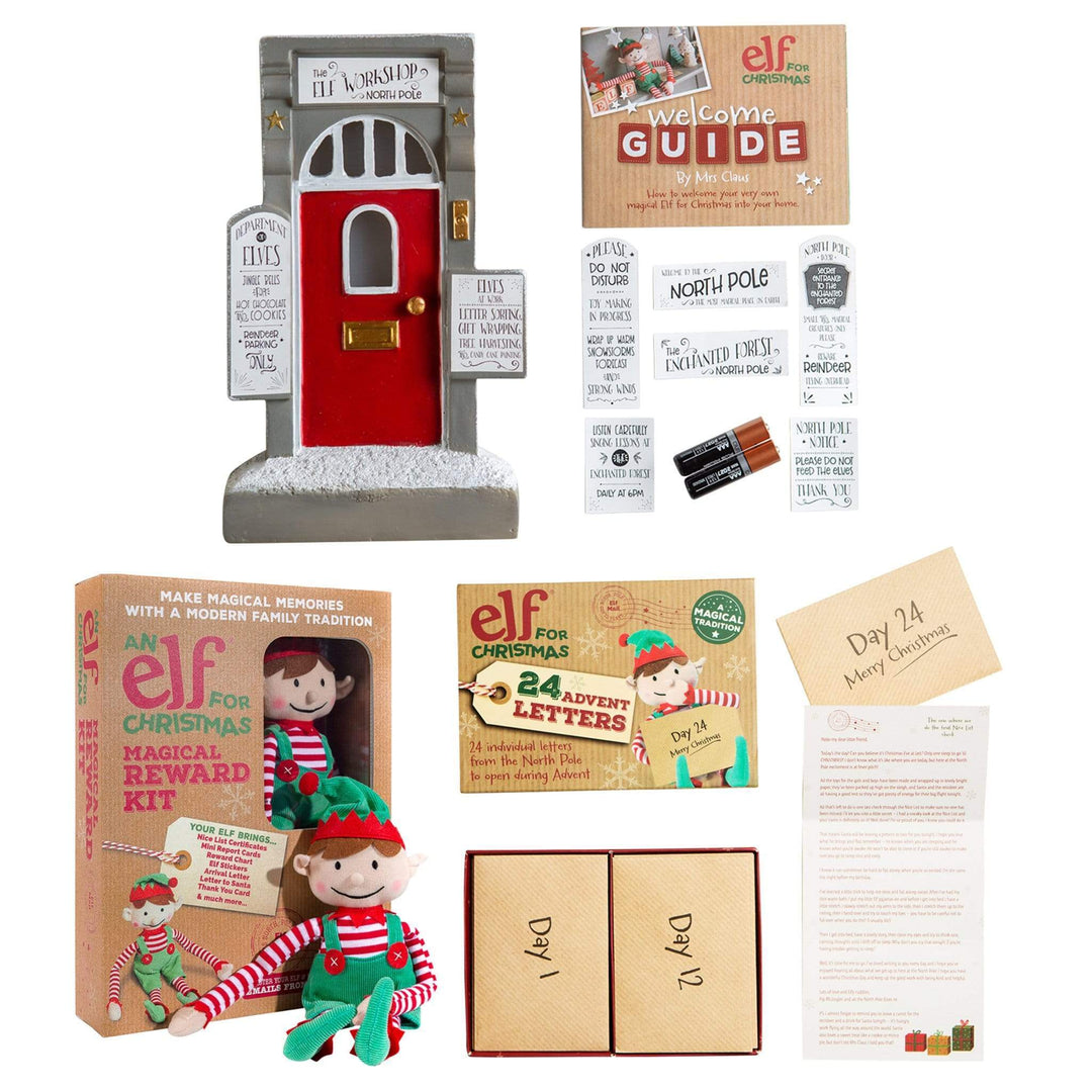 MAGICAL CHRISTMAS ELF'S SET - BOY TOY & KIT & ADVENT LETTERS & DOOR - Christmas.uk