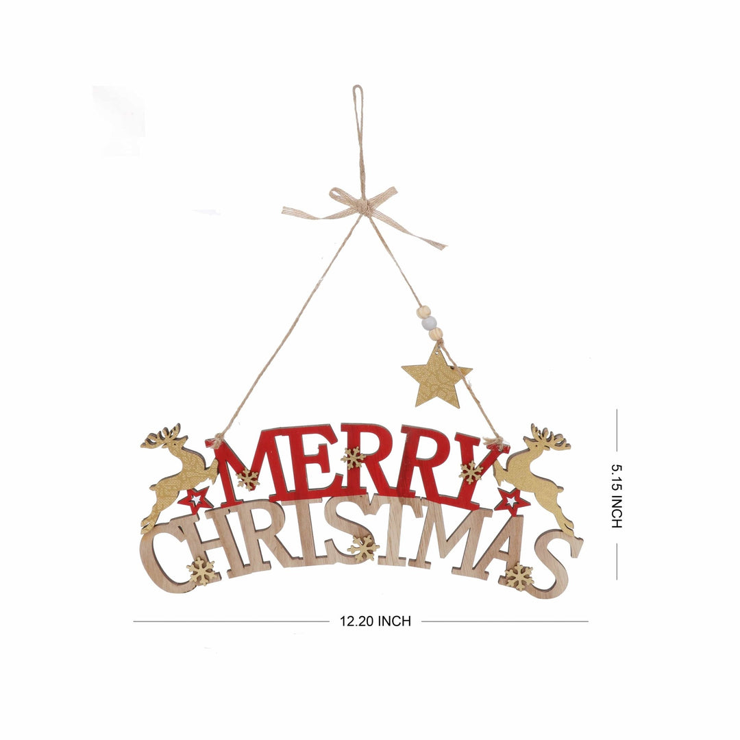 Merry Christmas Sign - Gold Reindeer, 31cm - Christmas.uk