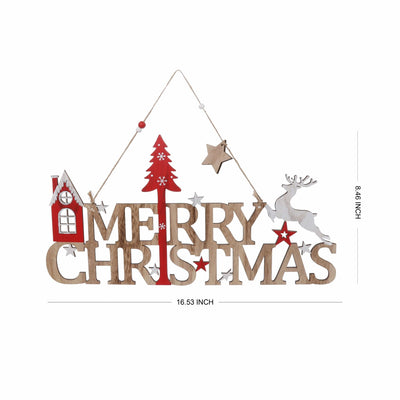 Merry Christmas Wooden Hanging Sign - 42 cm - Christmas.uk