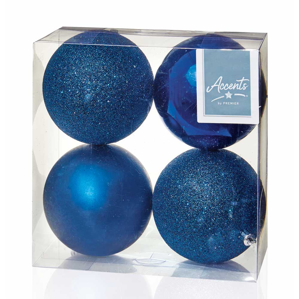 Midnight Blue Shatterproof Baubles - 10 cm - set of 4 - Christmas.uk