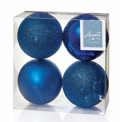 Midnight Blue Shatterproof Baubles - 10 cm - set of 4 Premier 5053844161203 I Christmas UK Online Shop