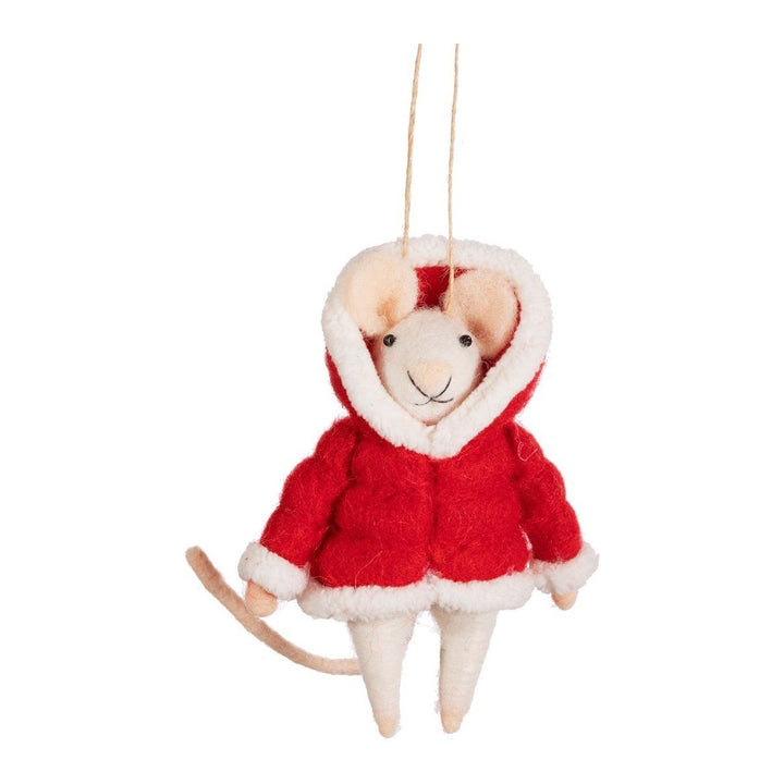 Mouse in Puffer Jacket Felt Decoration - Christmas.uk