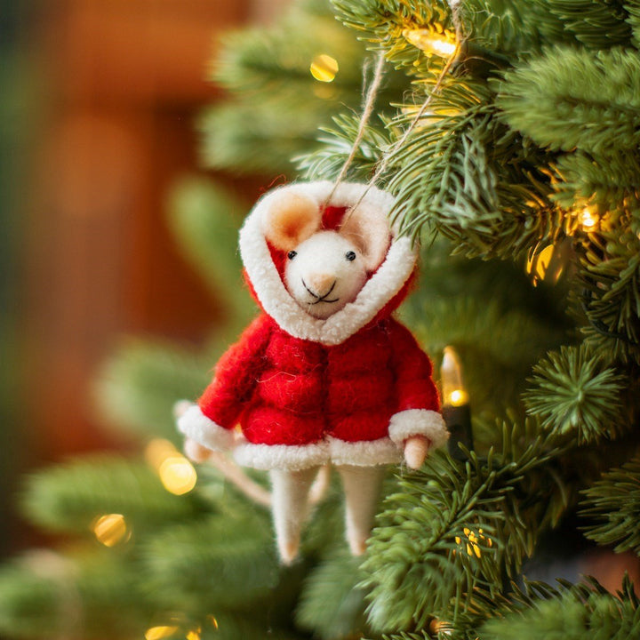 Mouse in Puffer Jacket Felt Decoration - Christmas.uk