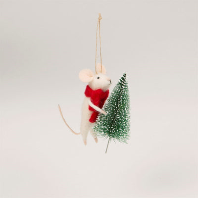 Mouse with Christmas Tree Felt Decoration - Christmas.uk