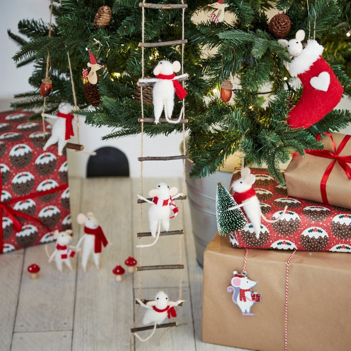 Mouse with Christmas Tree Felt Decoration - Christmas.uk