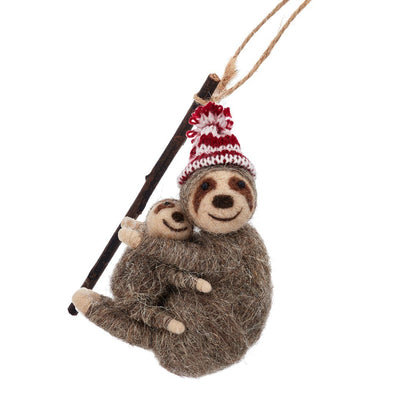 Mum And Baby Sloth Felt Hanging Decoration - Christmas.uk