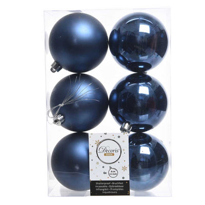 Night Blue Shatterproof Baubles - 8 cm - box of 6 - Christmas.uk