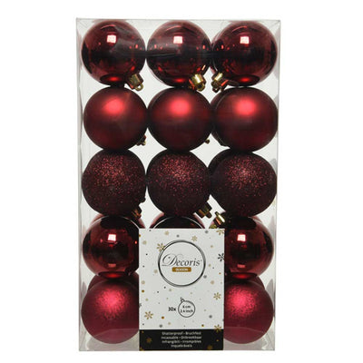 Oxblood Red Shatterproof Baubles - 6 cm - box of 30 - Christmas.uk