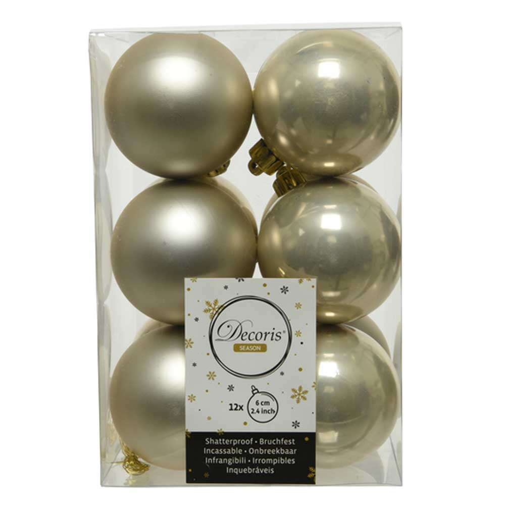 Pearl Shatterproof Baubles - 6 cm - box of 12 - Christmas.uk