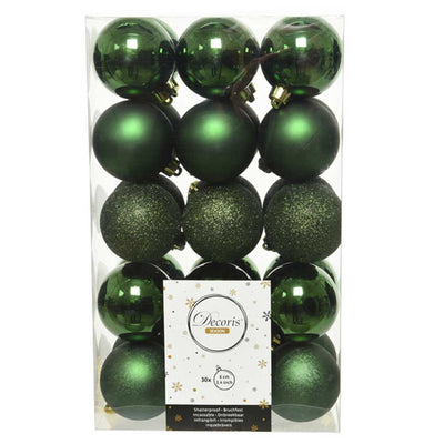 Pine Green Shatterproof Baubles - 6 cm - box of 30 - Christmas.uk