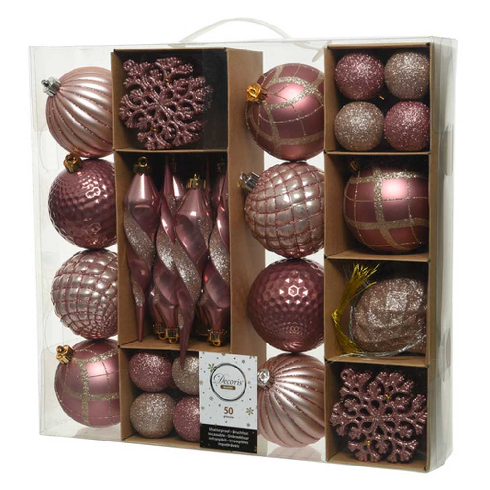 Pink Baubles - 8 cm - box of 50 - Christmas.uk