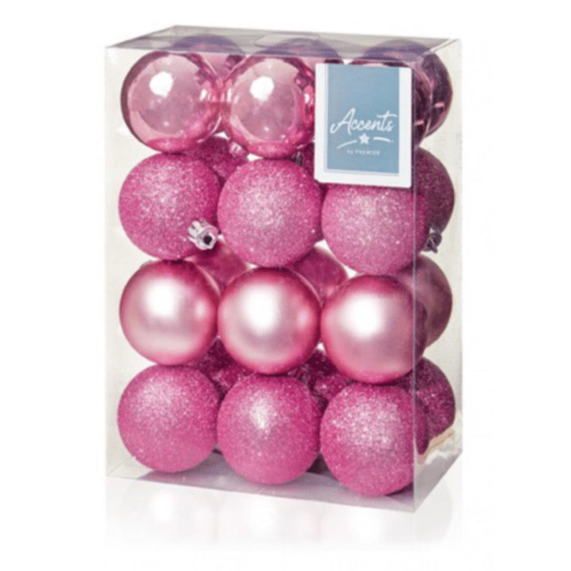 Pink Christmas Baubles - 6 cm, set of 24 - Christmas.uk