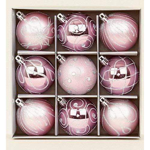 Pink Glitter Baubles - 6 cm, Set of 9 - Christmas.uk