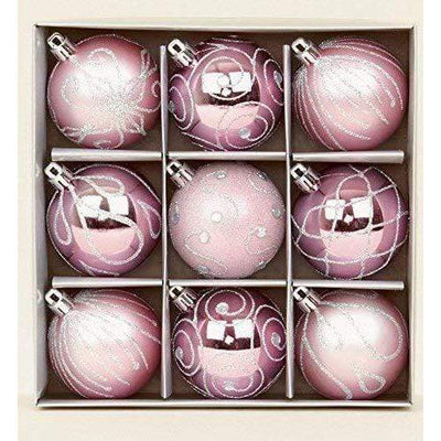 Pink Glitter Baubles - 6 cm, Set of 9 - Christmas.uk