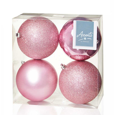 Pink Shatterproof Baubles - 10 cm - set of 4 Premier 5053844161142 I Christmas UK Online Shop