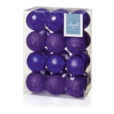 Purple Christmas Baubles - 6 cm, set of 24 - Christmas.uk