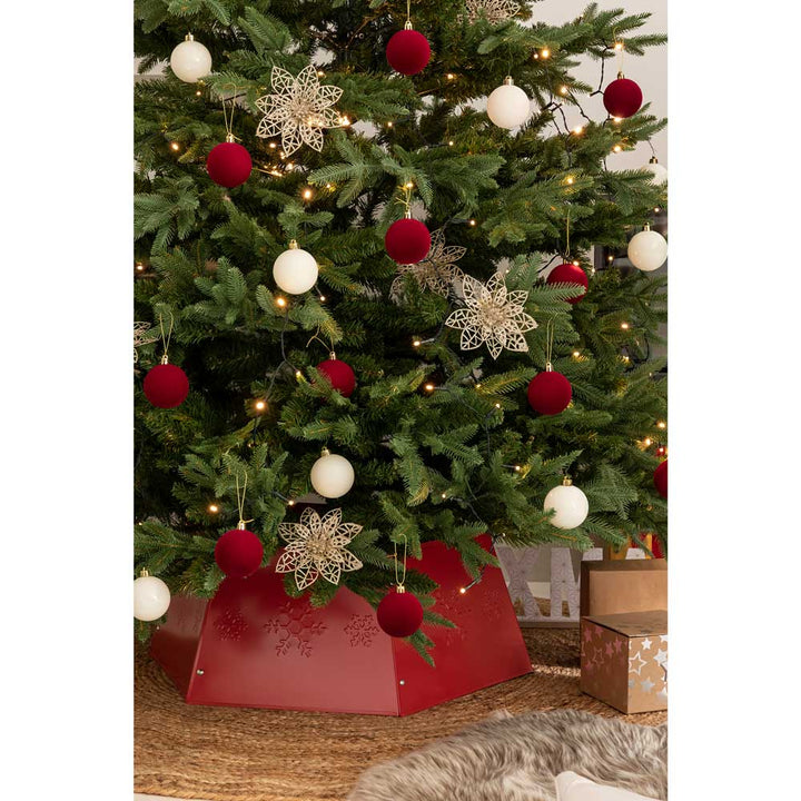 Red Christmas Tree Collar - Metal Christmas Tree Skirt - Christmas.uk