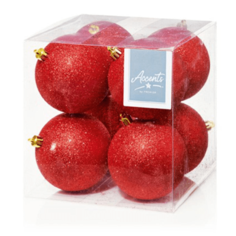 Red Glitter Baubles 8 cm - set of 8 - Christmas.uk