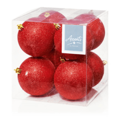 Red Glitter Baubles 8 cm - set of 8 - Christmas.uk