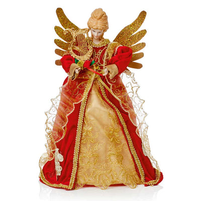 Red & Gold Angel Tree Topper - 30 cm Premier 5053844110003 I Christmas UK Online Shop