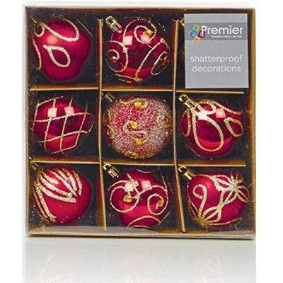 Red & Gold Glitter Baubles - 6 cm, Set of 9 Premier Decorations 5050882336204 I Christmas UK Online Shop